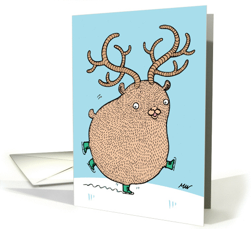 Happy Holidays! - Little Chubby Reindeer skating away card (1404822)