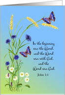 John 1: 1 Gospel Scripture and Butterflies and Wildflowers card