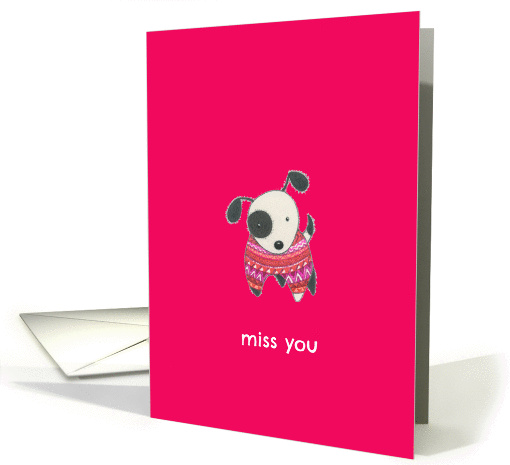 Miss You Cute Black and White Puppy Dog Wearing Sweater card (1371724)