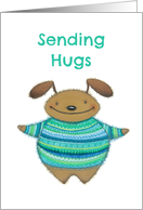 Sending Hugs Cute Fuzzy Animal in Teal Blue Green Sweater card