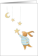 Sweet Bunny Rabbit Hanging Moon and Stars card