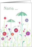 To Nana on Mothers Day- Quaint Umbrellas Growing Amongst the Flowers card