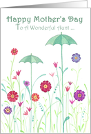 For a Wonderful Aunt on Mothers Day- Umbrellas in the Flower Garden card