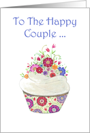 To the Happy Couple on Your Engagement- Cupcake with Flowers card