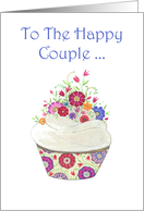 To the Happy Couple on Your Elopement- Cupcake with Flowers card