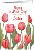 Happy mother’s day card for your sister with watercolor tulips card