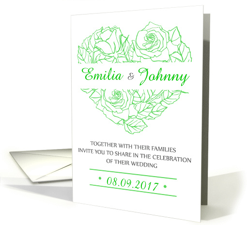 Light green rose heart is on the invitation for your wedding card