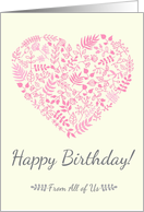 Vintage card Happy Birthday with pink heart from leaves card