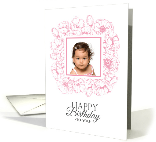Happy Birthday to You with pink flowers with photo card (1427718)