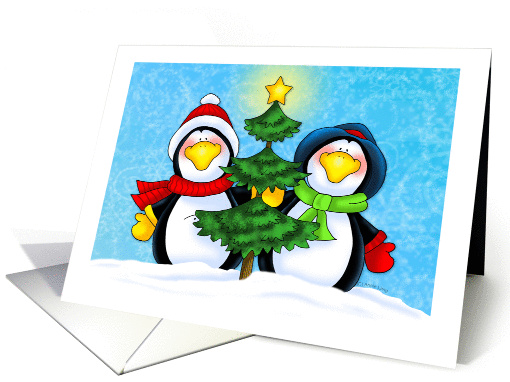 Lighting It Up Holiday Penguins card (1388332)
