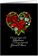 Good Cheer Poinsettias Christmas Heart card