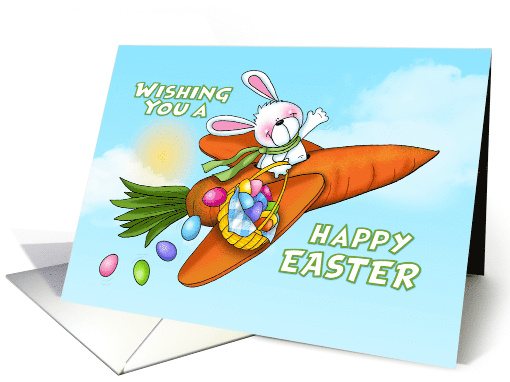 Flying Easter Egg Bunny in a Carrot Plane card (1671540)