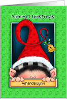Merry Christmas Peeping Elf Personalized card