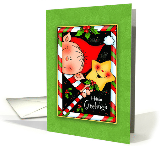 Holiday Greetings Peeking Elf and Happy Star card (1803750)