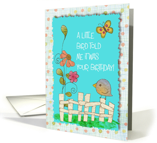 Little bird sitting on a fence - birthday wishes card (1391364)