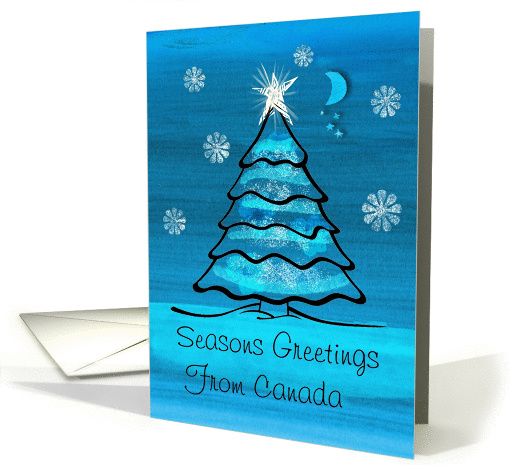 Blue themed christmas tree with snowflakes - canada greetings card