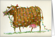 Cow Wrapped with Bright Christmas Lights Your Turn This Year card