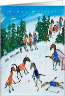 Horse Hockey! Winter scene Horses playing Hockey Sports Greetings card