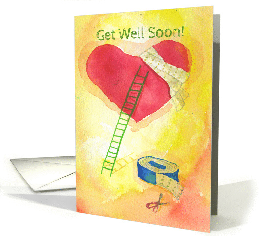 Get Well Soon Bandage on Heart! - Painting by Lisa Rotenberg card