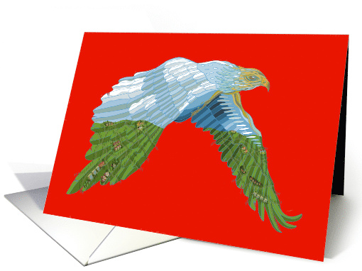 Romantic Original Art Eagle in the Sky for you! Bright Love Red! card