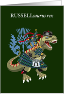 RUSSELLsaurus Rex Scotland Ireland Russell Ancient family Clan Tartan card