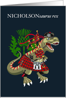 NICHOLSONsaurus Rex Scotland Ireland Nicholson family Clan Tartan card