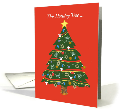 Christmas AND Chanukah Hanukkah Holiday Decorated Tree Red card