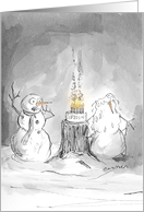 Snowman Melts from Candles on Birthday Cake card