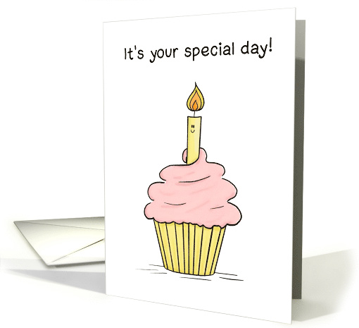 Happy Birthday to Anyone  Cartoon Cupcake with Candle card (1598582)
