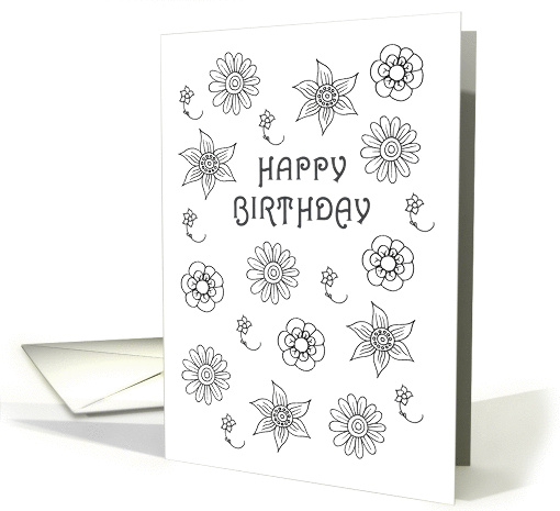 Color-Your-Own Happy Birthday Flowers card (1413440)