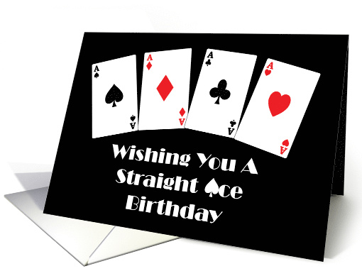 Straight Aces Birthday Playing Cards on Black Background. card