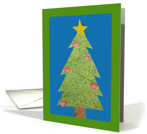 Christmas Tree- Pink Hearts- Golden Garland and Star card (1456538)