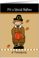 For a Special Nephew, pilgrim boy, at Thanksgiving, - pumpkin card