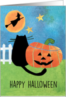 Happy Halloween Cat, Pumpkin and Witch card