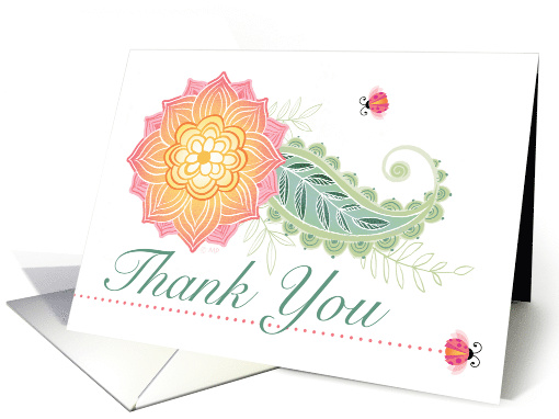 Lady Bugs Yellow Peach Flower Thank You card (1486950)