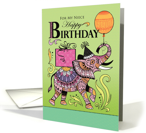 For Neice Happy Birthday Pink Elephant Tattoo card (1489274)