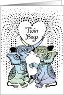 Twin Baby Boys Birth Announcement Cute Decorative Blue Elephants card
