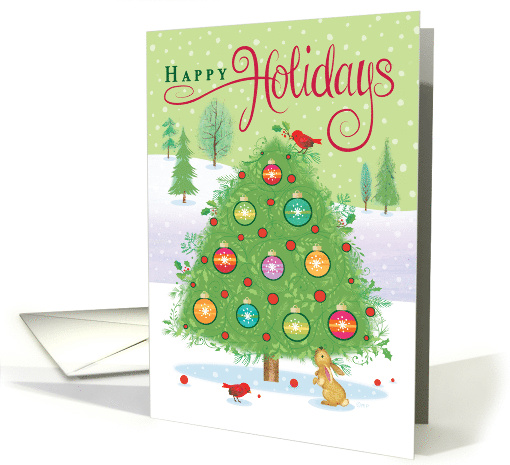 Colorful Christmas Tree Cardinals Happy Holidays card (1500534)