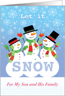 Son and His Family 3 Snowmen Let It Snow Christmas card