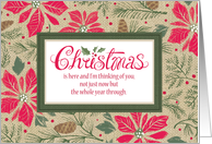 Hand Lettered Christmas Red Poinsettias Burlap card