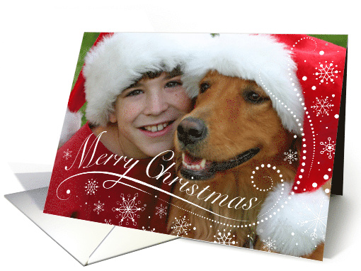 Custom Dog Theme Verse Photo Merry Christmas Snowflakes card (1506048)