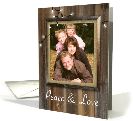 Rustic Wood Burlap Custom Photo Peace Love card (1506308)