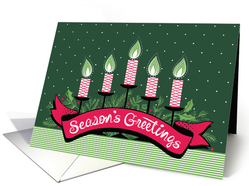 Red Candles Hand Lettered Season's Greeting Holly Pine card (1506958)