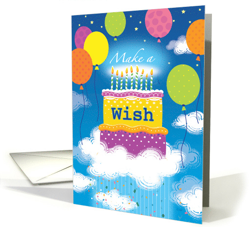 Birthday Make a WIsh Cake Balloons Blue Sky card (1508320)