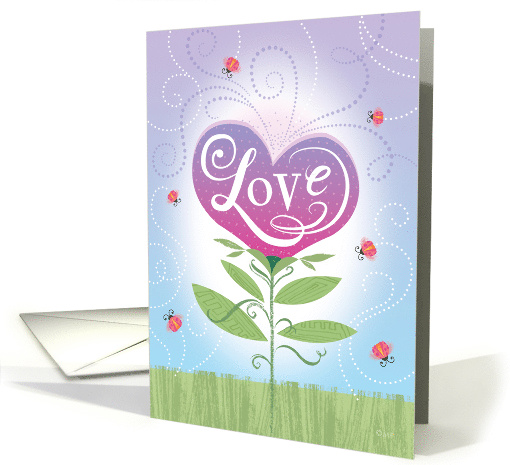Pink Purple Heart Flower Valentines Day Lady Bugs card (1510116)