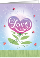 Pink Purple Heart Flower Valentines Day Lady Bugs card