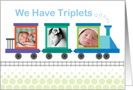 Triplet Birth Announcement Pink Train Custom Photo card