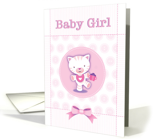 Cute Pink Kitten New Baby Girl Congratulations card (1512480)