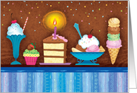 Happy Birthday Chocolate Desserts Cake Confetti Blue card