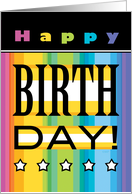 Happy Birthday Typography Bright Colored Stripes Stars card